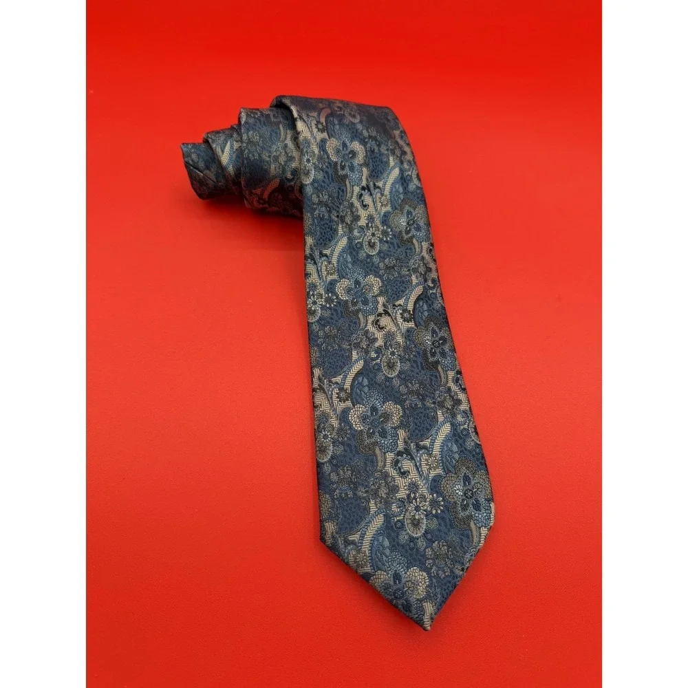 Stacy Adams 100% Microfiber Tie Gray Black Silver Paisley Men's Handmade